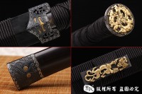 铁装手雕刻汉剑-错银错铜工艺-孤品，大师作品