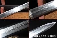 经典铜装八面唐剑 百炼花纹钢烧刃
