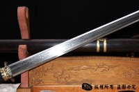 经典铜装八面唐剑 百炼花纹钢烧刃