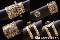 经典铜装八面唐剑 百炼花纹钢烧刃