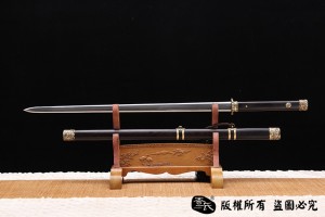 经典铜装八面唐剑 百炼花纹钢烧刃