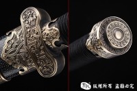 羽毛钢珍珠鱼皮款黑金古刀 大师作品