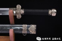 羽毛钢珍珠鱼皮款黑金古刀 大师作品