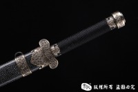 羽毛钢珍珠鱼皮款黑金古刀 大师作品