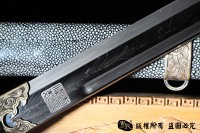 羽毛钢珍珠鱼皮款黑金古刀 大师作品