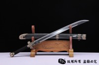 羽毛钢珍珠鱼皮款黑金古刀 大师作品