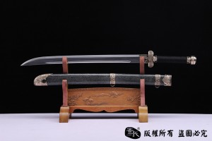 羽毛钢珍珠鱼皮款黑金古刀 大师作品