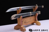 羽毛钢珍珠鱼皮款黑金古刀 大师作品